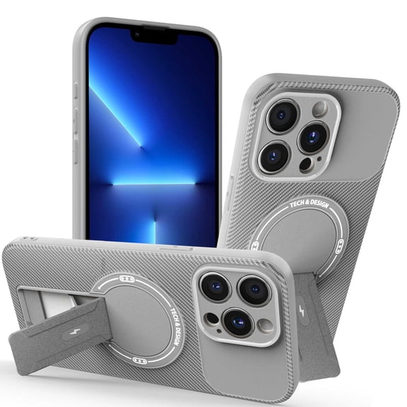 Allytechgroup iPhone 13 Pro Case, [Compatible with Magsafe] Rugged Shockproof Dual Layers Kickstand Anti-Fingerprint Wireless Charging Phone Cover Shell for Apple iPhone 13 Pro, Gray