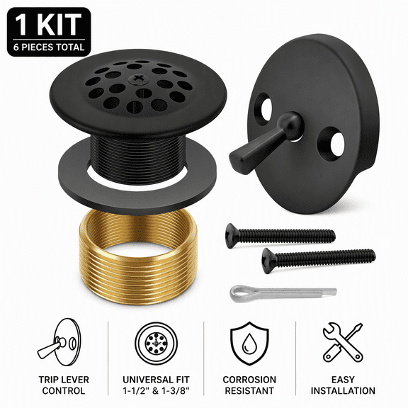 Trip Lever Bathtub Drain Trim Kit & Overflow Face Plate, Tub Drain Strainer for 1-1/2" and 1-3/8" Bath Drains