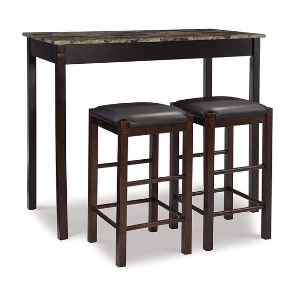 Counter Height Table Set - 3 Piece Rectangular Dining Set with Chairs, Brown