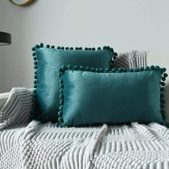 Nvzi Lumbar Throw Pillow Cover with Velvet Soft Solid Decorative Cushion Cover for Couch Bedroom Car, 1 Piece  (Turquoise, 12"x20")
