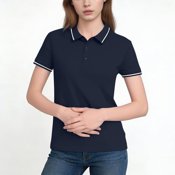 Women's Short Sleeve Golf Shirts Business Work Tops Casual Collared V Neck T Shirt Button Down Summer Tee Short Sleeve Work Shirt