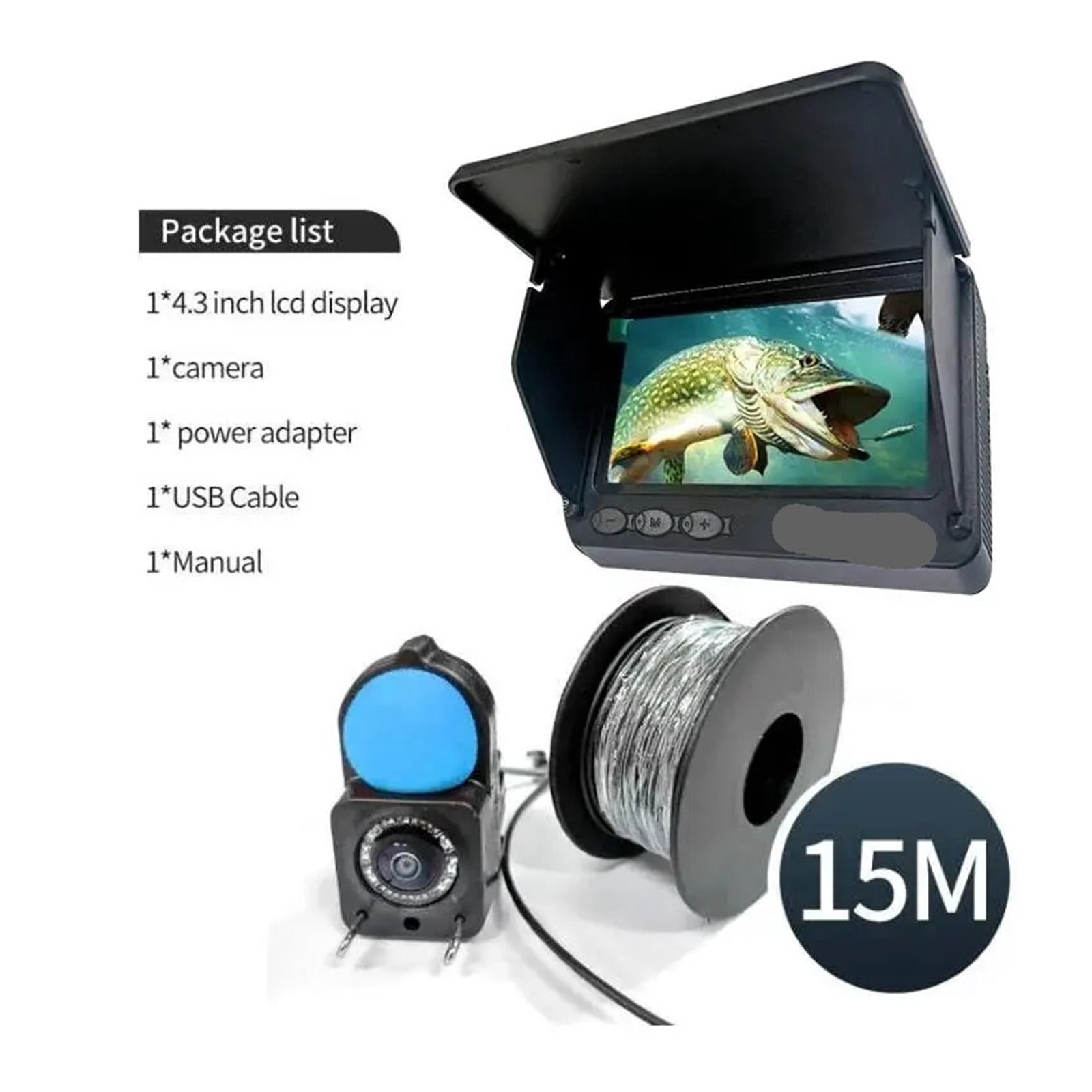 4.3 inch Display Endoscope Camera Waterproof Underwater Night Vision Fish Finder HD 1080P Inspection Borescope Camera 15m/30m Waterproof Underwater Fish Finder