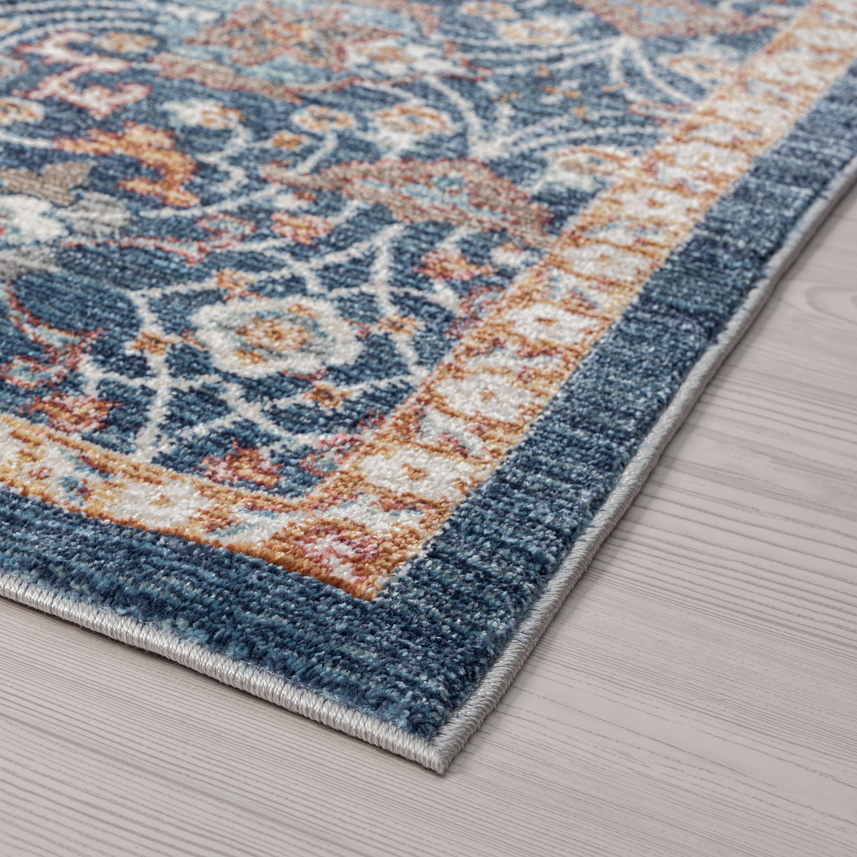 Traditional 2x8 Area Rug (2'3'' x 7'7'') Oriental Navy, Gold Indoor Runner Easy to Clean