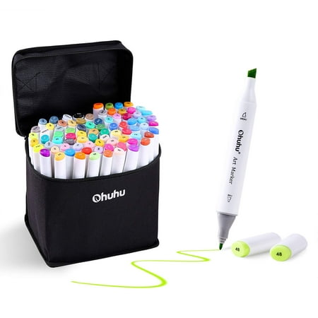 Ohuhu 60 Colors Dual Tips Permanent Marker Pens Art Markers Highlighters with Carrying Case for Drawing Sketching Adult Coloring Highlighting and (Best Highlighter Pen Brand)