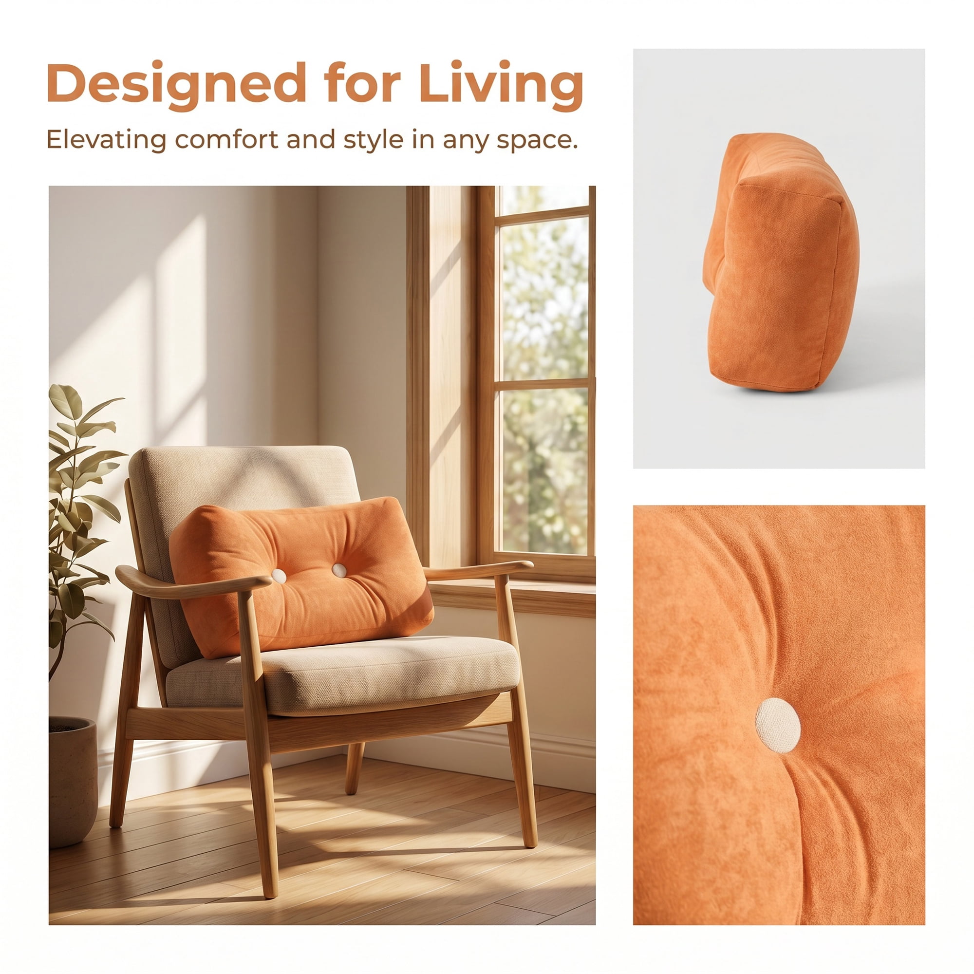 Unique Bargains Lumbar Pillow Cotton Back Support Sunset Orange 18.9" x 9.8" x 7.5"