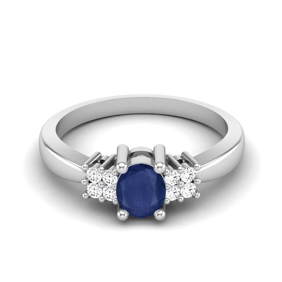 5X4mm Oval Blue Sapphire 925 Sterling Silver Solitaire Side Stone Valentines Day Gifts Ring