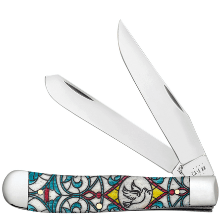 Case 38819 Trapper 2x Stainless Blade Stained Glass Dove Handle Folding Knife