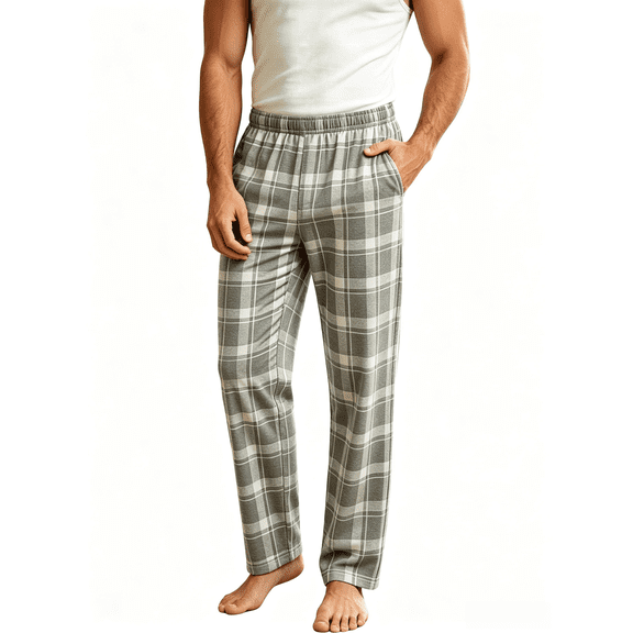 Zenithor Men's Pajama Pants Soft Comfortable Plaid Sleeping Bottoms Drawstring Elastic Waist Loungewear Winter Warmth S-XL Gray