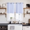thumbnail image 2 of 2 Panels Kitchen Tier Curtains 39 Inch Length, Blue Grid Grommets Window Treatment Curtain, Checkered Plaid Gingham Lattice Trellis Print Thermal Curtains Drapes for Living Room/Bathroom, 2 of 9
