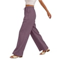thumbnail image 5 of ZHYou No BoundarieWide Leg Pants for Women Linen Drawstring Waist Pockets Loose Baggy Lightweight Summer Pull On Trousers for Daily Wear Purple Size 2XL, 5 of 8