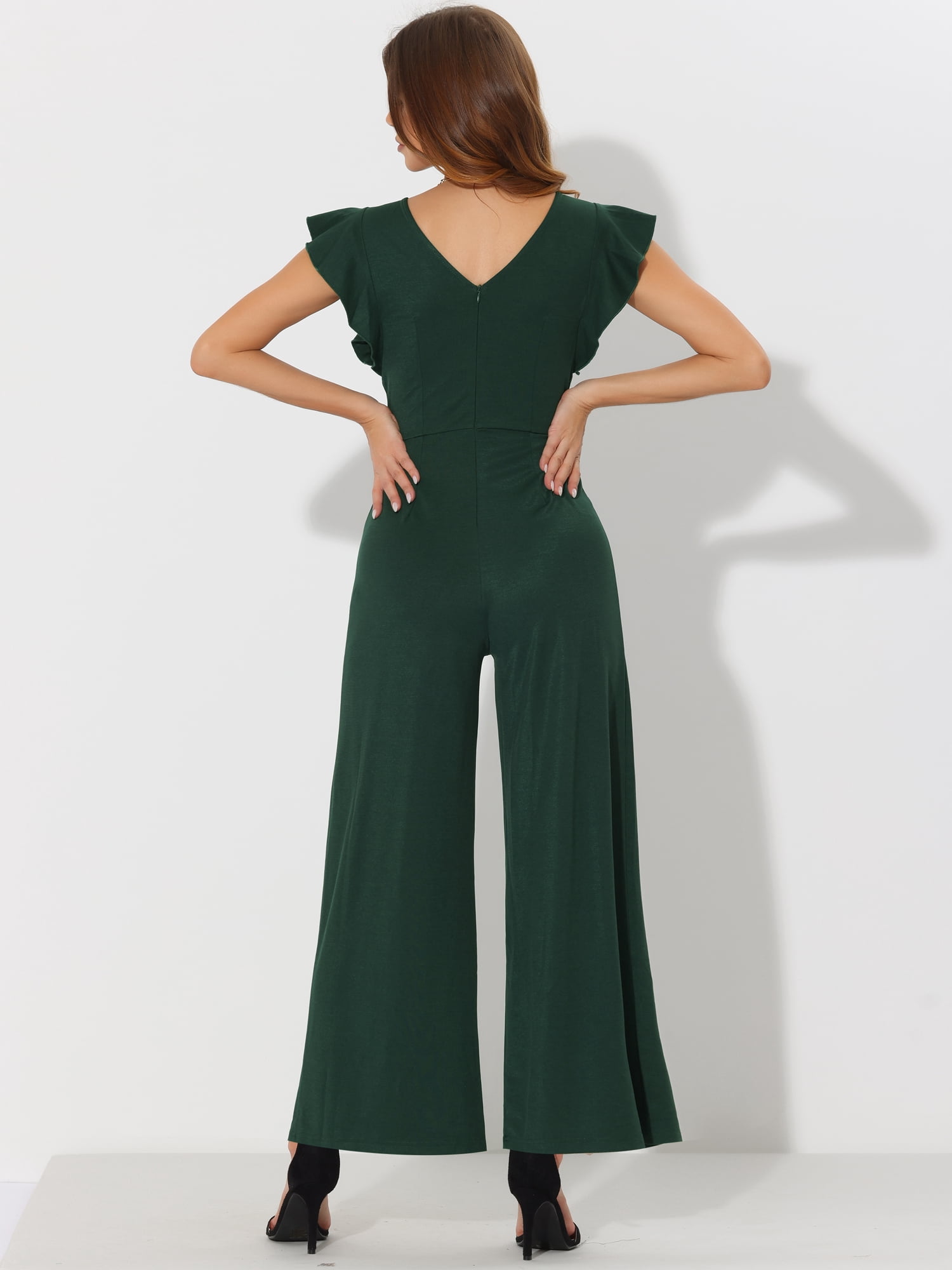 DARING DIVA Women's Sleeveless Ruffle High Waist Belted Romper Jumpsuits XS Dark Green