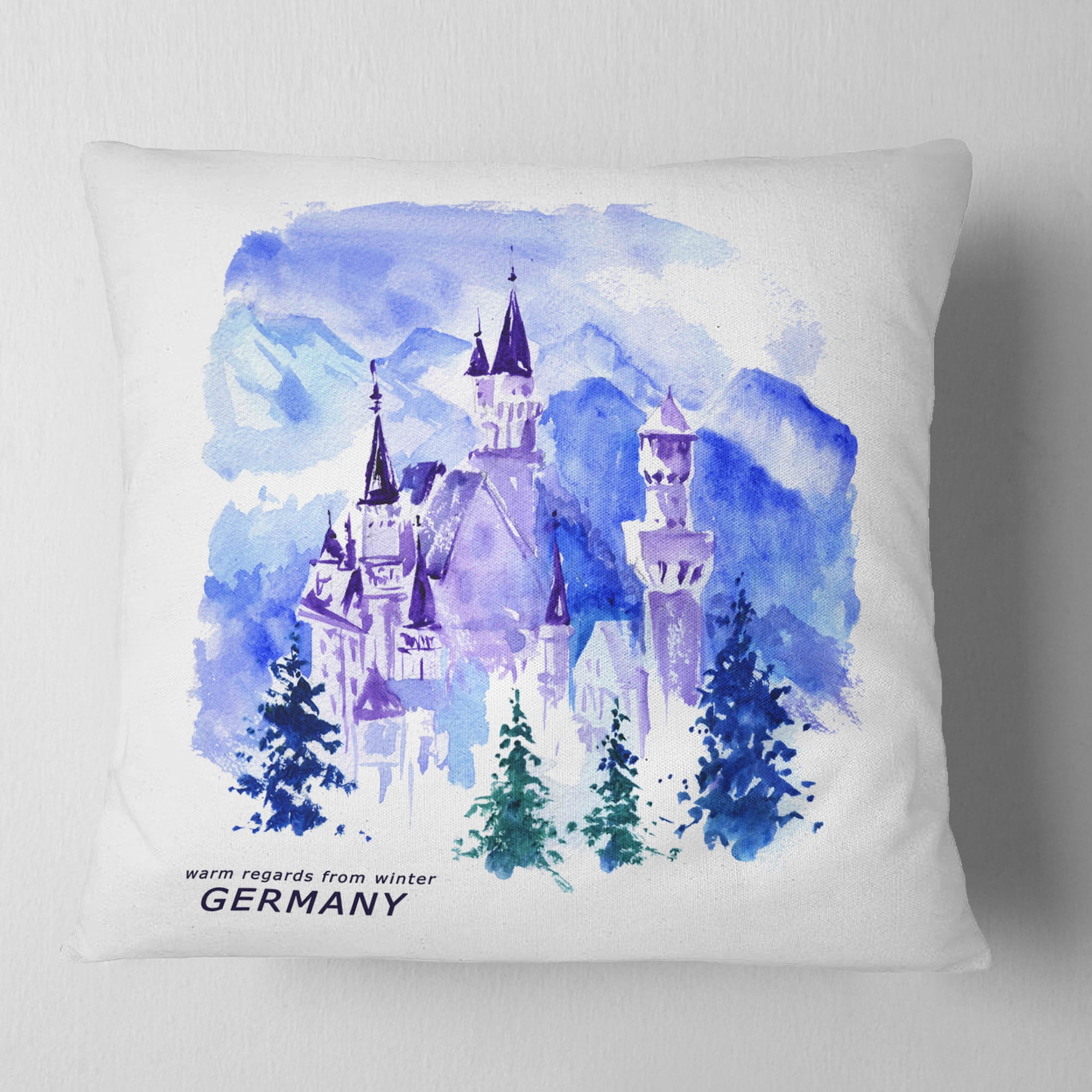 Designart Germany Watercolor Landscape - Cityscape Painting Throw Pillow - 18x18