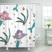 KSADK Sketch Mermaid Animal Beautiful Cartoon Child Collection Coral Crab Shower Curtain Bath Curtain 66x72 inch