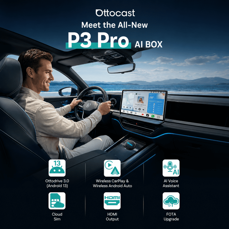 Ottocast P3 Pro AI Box Android 13 CarPlay Adapter with Wireless