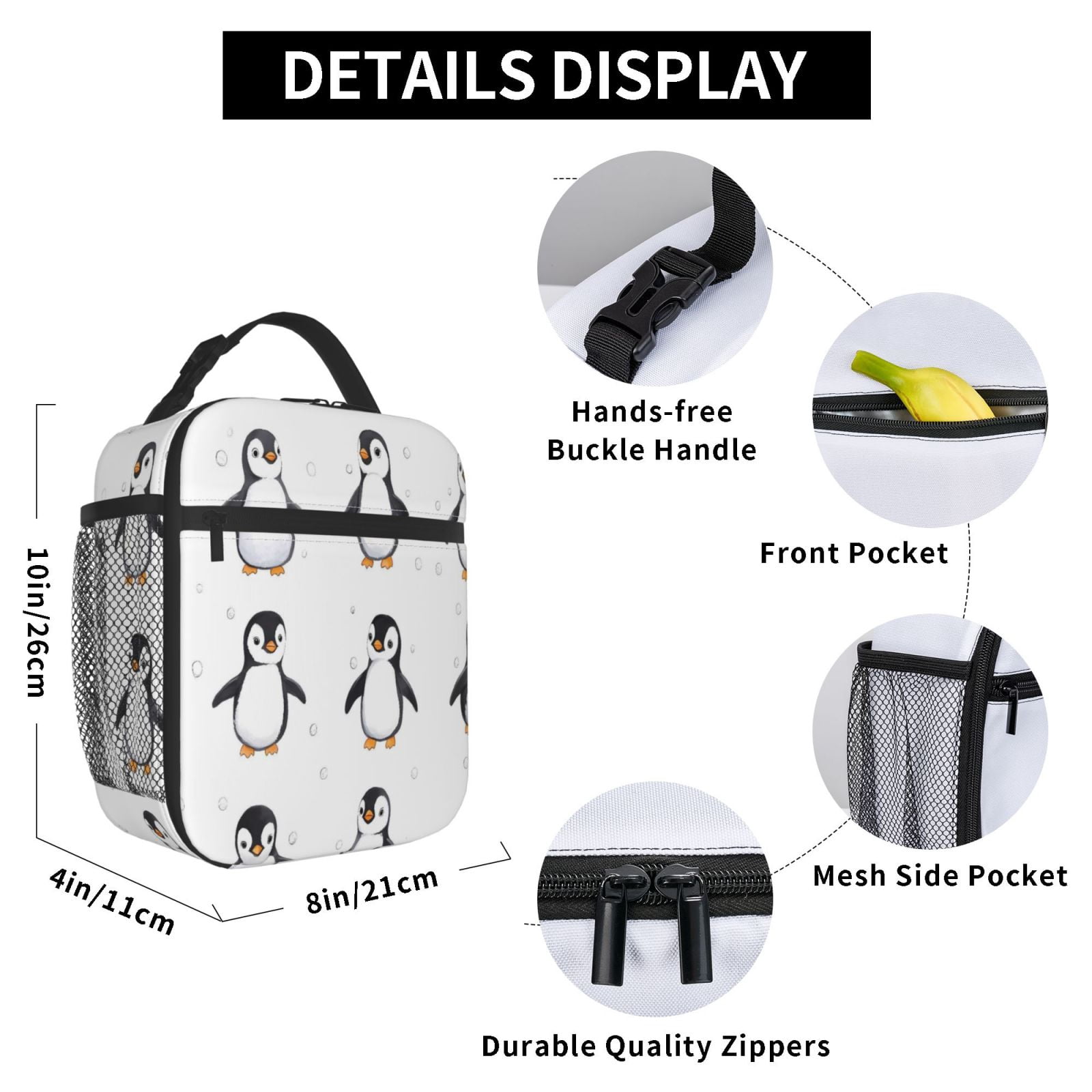 Lunch Bag For Women Men Insulated Portable Lunch Box Bento Box Office Picnic Travel Cooler Bag Penguin