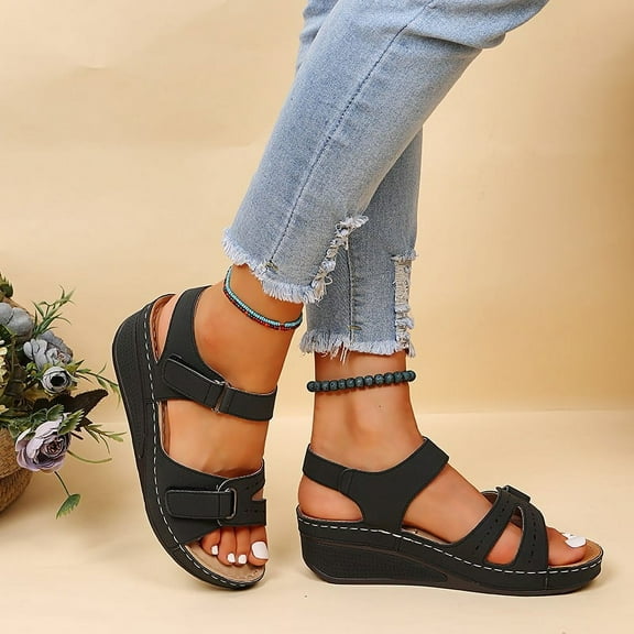 Women's Casual Summer Wedges Sandals T-strap Open Toe Slingback High Heels Beach Walking Dressy Sandal