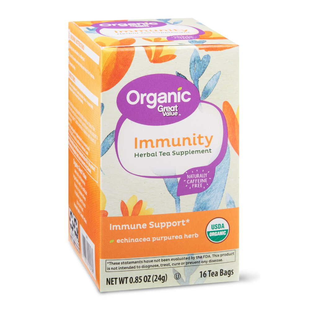 Great Value Organic Herbal Tea Supplement, Immunity, 0.85 oz, 16 Ct
