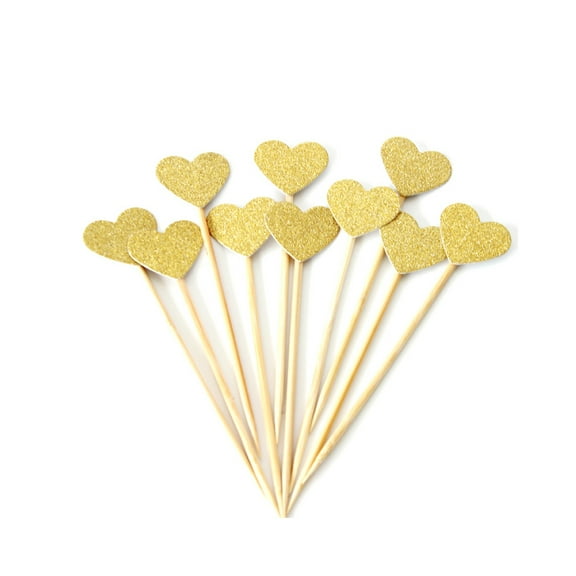 COSMOBETTY Cake Accessory Golden Paper 50Pcs Heart Shape Toppers for Decoration