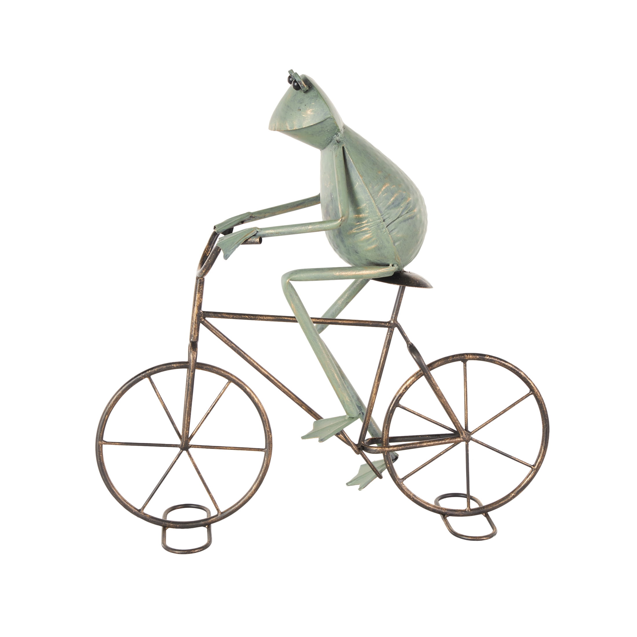 DecMode 19" On Bicycle Frog Garden Sculpture with Gold Accents