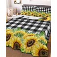 thumbnail image 3 of Quilts Twin-XL Size Bedding Set, Summer Sunflowers Lightweight Quilted Comforter, Rustic Botanical Flowers Black Plaid Soft Reversible Bedspread Coverlet with Pillow Covers for All Season, 68" x 98", 3 of 7