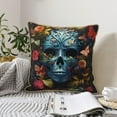 thumbnail image 6 of Fotbe Butterfly Flower Skull A Pattern Velvet Decorative Throw Pillow Covers with Elegant Piping, Soft Plush Cushion Cover for Sofa, Bed, Car, Office-16"x16", 6 of 8