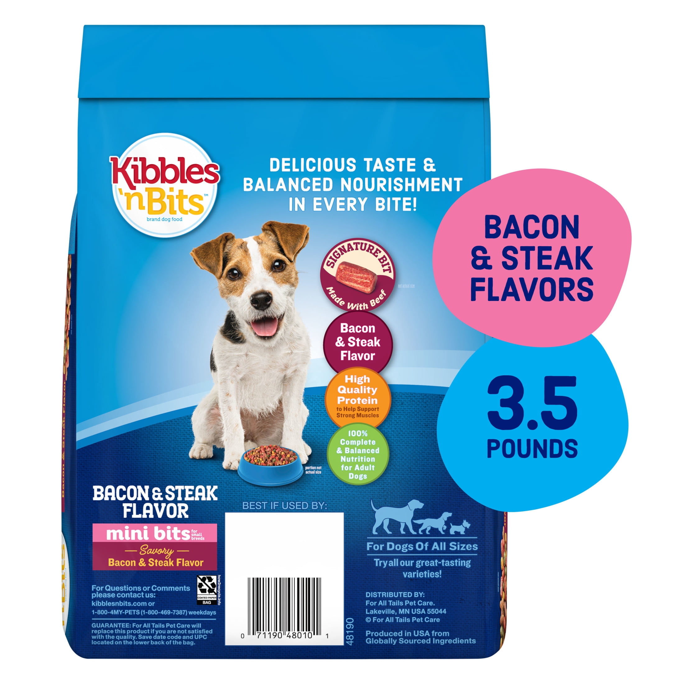 Kibbles 'n Bits Mini Bits Small Breed Dry Dog Food Savory Bacon & Steak Flavor, 3.5 lb.