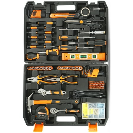 JELLAS Toolbox with Tools, 242 Piece Basic Household Tool Kits, Mechanic Tool Set Ideal for Home Improvement, Hand Tool Kit with Plastic Toolbox Storage Case