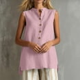 thumbnail image 3 of cocolona Summer Linen Tank Tops for Women Sleeveless Crew Neck Button Shirts Dressy Casual Solid Color Tunic Blouses, 3 of 4