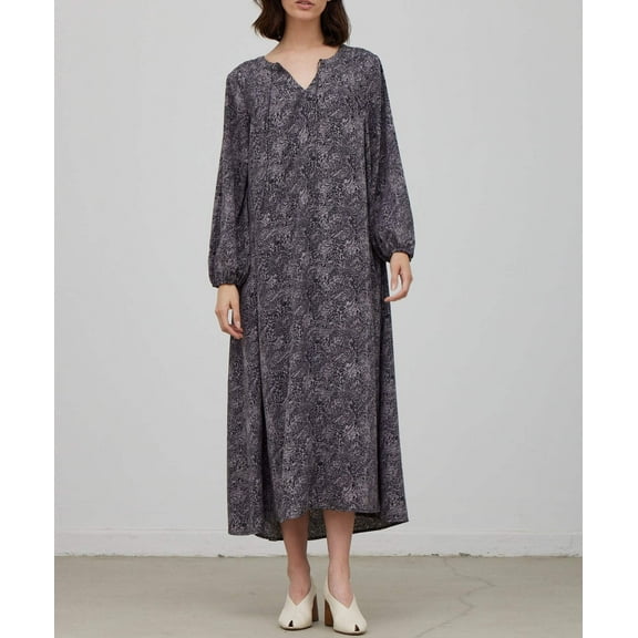 PLEAT SHOULDER PRINT MAXI DRESS