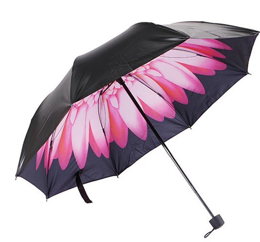 Women 3 Folding Flower Umbrella Anti-UV Sun Rain Protection Parasol Windproof 