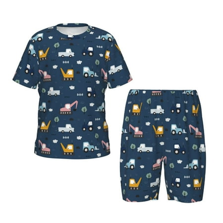 Luyuia Modern Modern Excavator Print Girls  2-Piece Tie-Dye Pajama Set  Cute Summer Loungewear with Shirt and Tank Shorts Nightwear-XX-Large