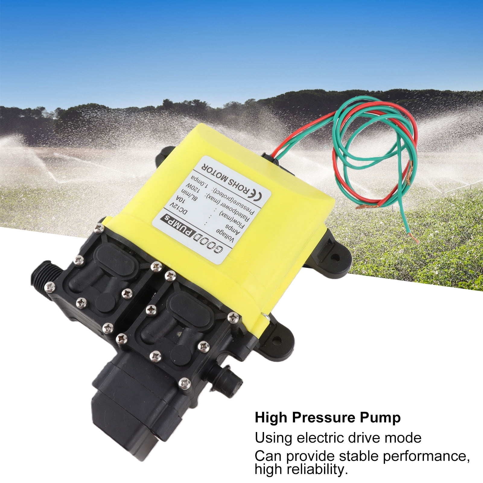 BIMZUC 12V 120W 8L Diaphragm High Pressure Pump with Copper Connector Automatic Water Injection Pump for RV, Marine, Garden Sprinklers, 10A Electric Transfer Pump