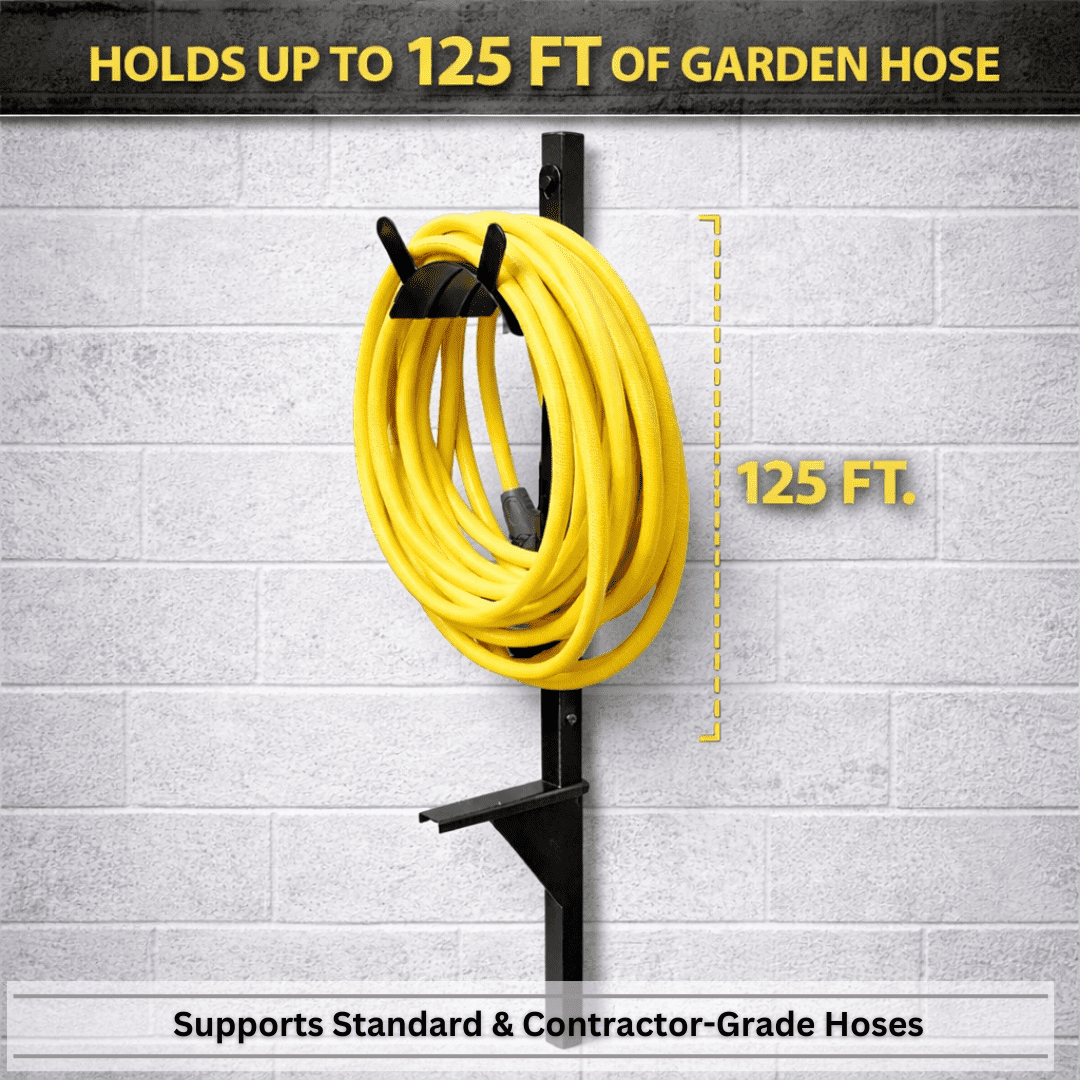 Garden Hose Holder - Upgraded Water Hose Hanger Holds 125ft, Heavy Duty Freestanding Garden Hose Reel Hanger for Outside Yard & Lawn (Standard)