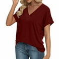 thumbnail image 5 of Womens Plus Size Summer Tunic Tops Dolman Short Sleeve Shirts for Women Casual Solid Color Loose V Neck Tshirts (Wine L), 5 of 6