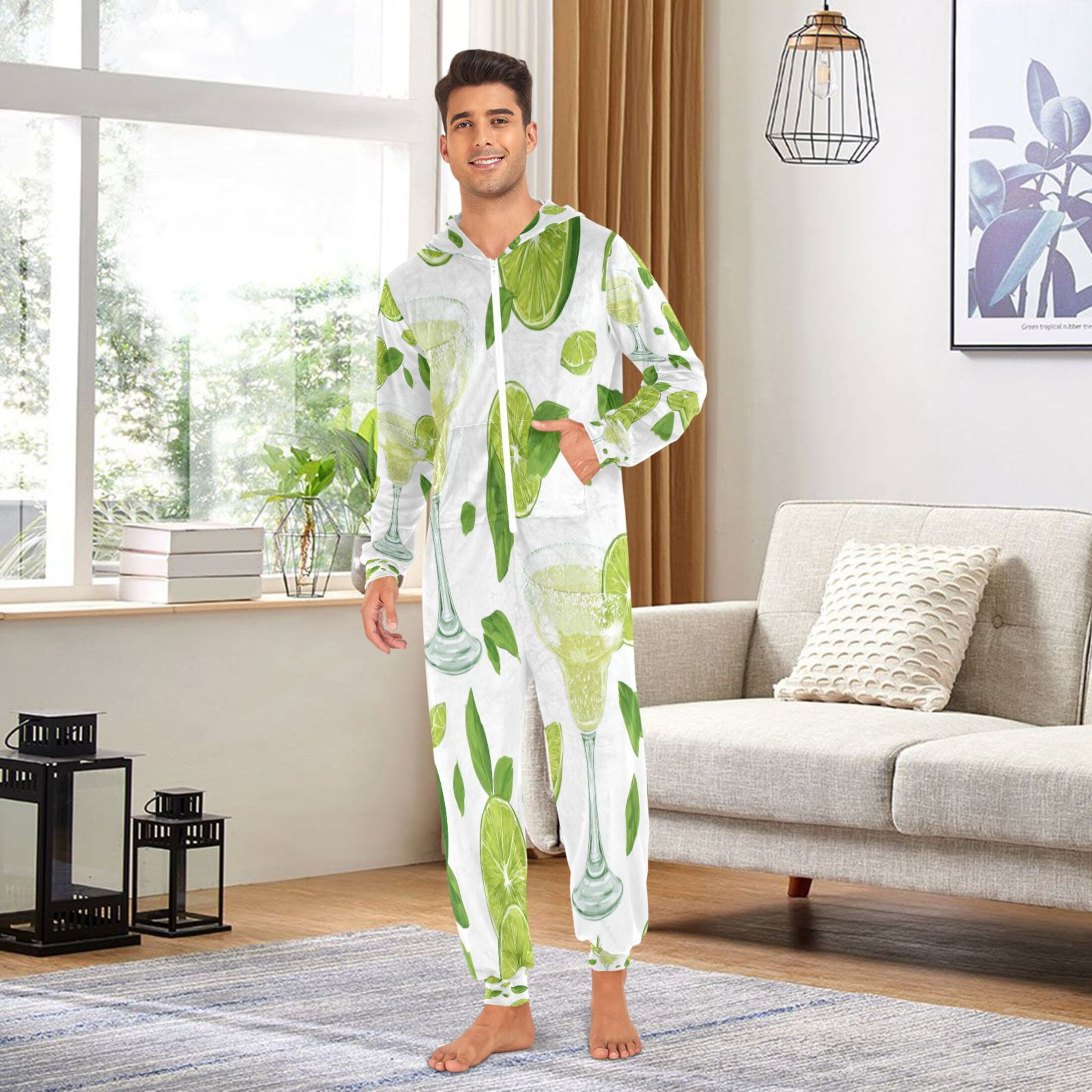 1-Pack Onesie Jumpsuits For Men&Women Winter One Piece Zipper Pajamas Playsuit Margarita Glasses and Lime