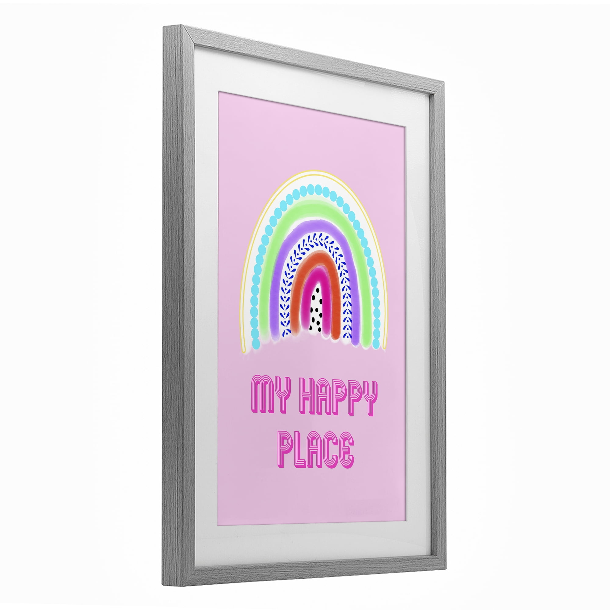 Stupell Industries Happy Place Dotted Rainbow Gray Framed Print Under Glass, design by Pooja Dave