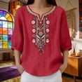 thumbnail image 6 of Womens Embroidered Top，Peasant Tops For Women Boho Tunic Top Linen Shirts For Women Linen Sleeveless Tops For Women Linen Tops For Women 3/4 Sleeve Cotton Linen Shirts, 6 of 9