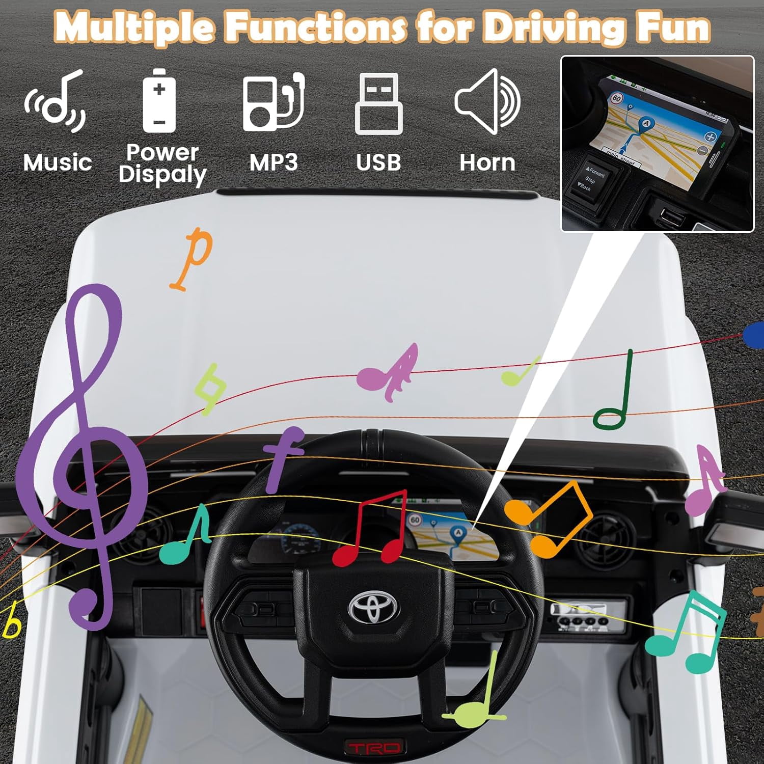 Licensed Toyota Ride on Car by OLAKIDS, Battery Powered Electric Vehicle for Kids with Remote Control, MP3, USB, Power Display, LED Lights, Suspension, Ride on Toy for 3+ Boys Girls