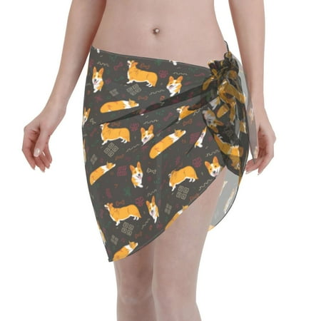 Disketp Royal Corgi1 Women Swimsuit Cover Up Short Chiffon Summer Beach Sarong Bikini Wrap Skirt Bathing Suit