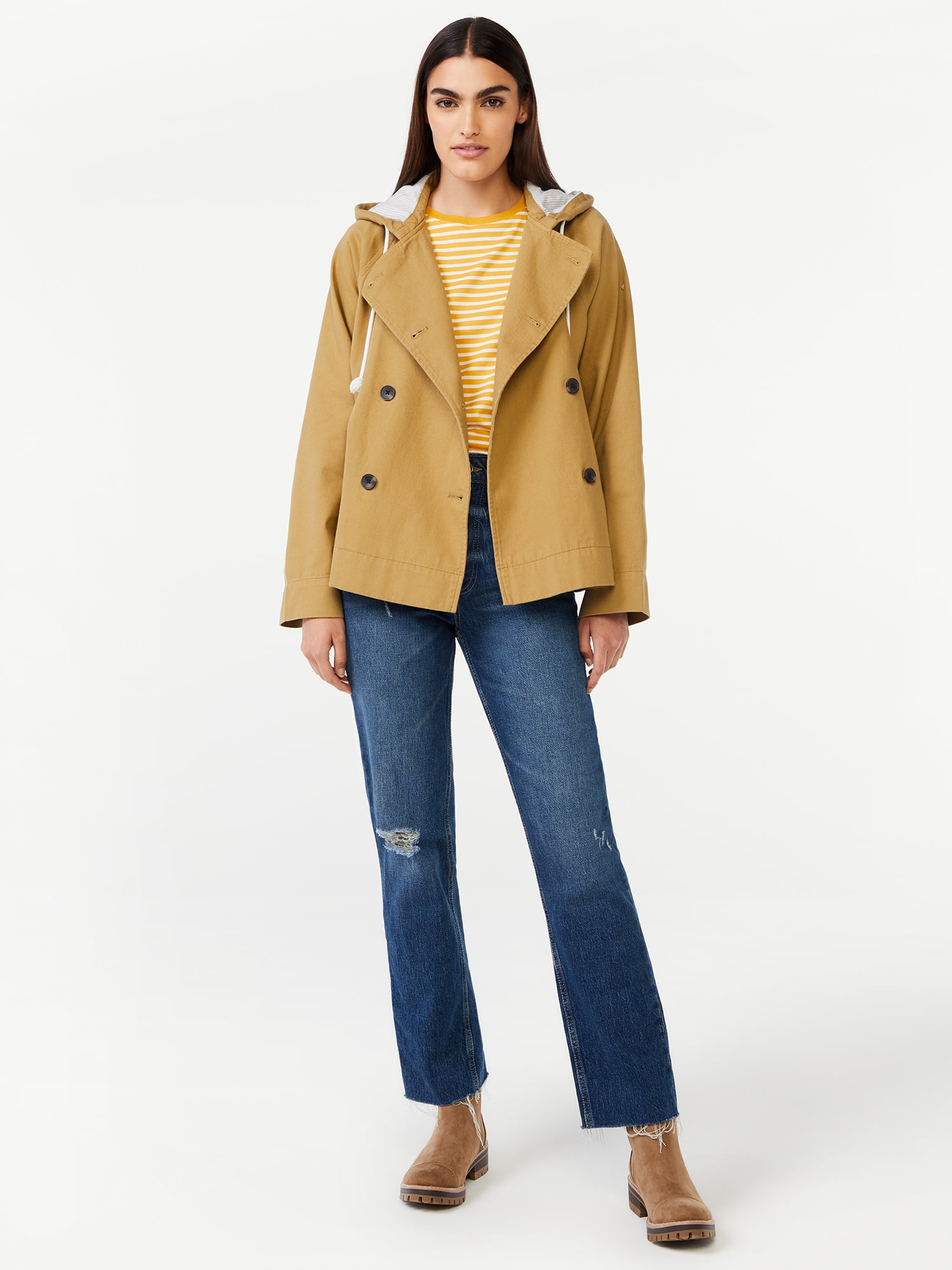 Free Assembly Women's Short Pea Coat with Hood