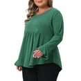 thumbnail image 4 of Agnes Orinda Women's Plus Size St. Patrick's Day Tops Ruffle Sleeve Curved Hem Pleat Peplum V Neck Casual Tunic Blouses 1X Green, 4 of 6
