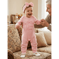 thumbnail image 6 of BemeyourBBs Newborn Baby Girls Mother's Day Father's Day Outfit Infant Baby Girls Spring Fall Winter Clothes Waffled Romper I Love Mom Dad Letter Bow  Sleeves Jumpsuits and Cute Headband Set, 6 of 9