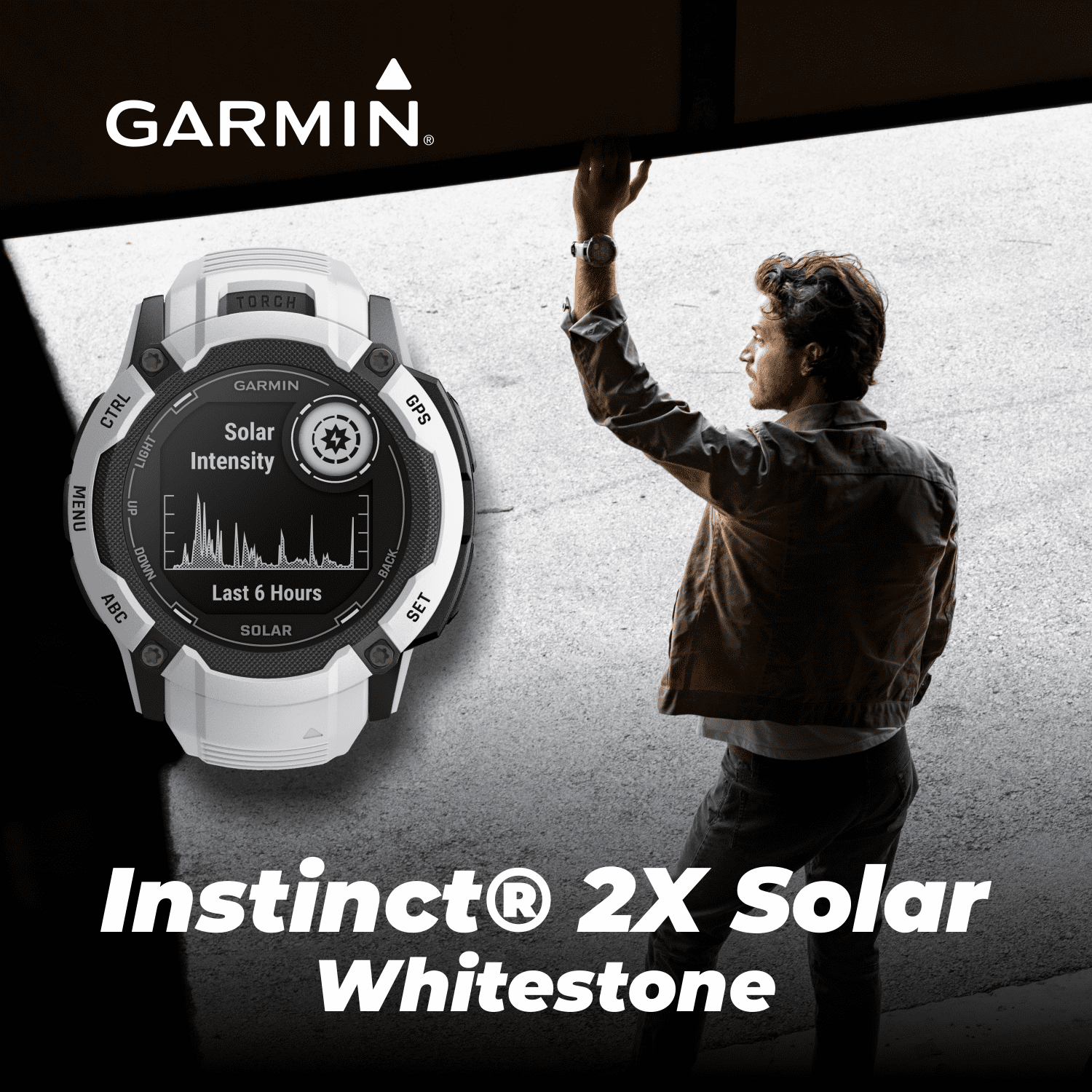 Garmin Instinct 2X Solar Rugged GPS Smartwatch, Whitestone with Power Glass  Lens, LED Flashlight 