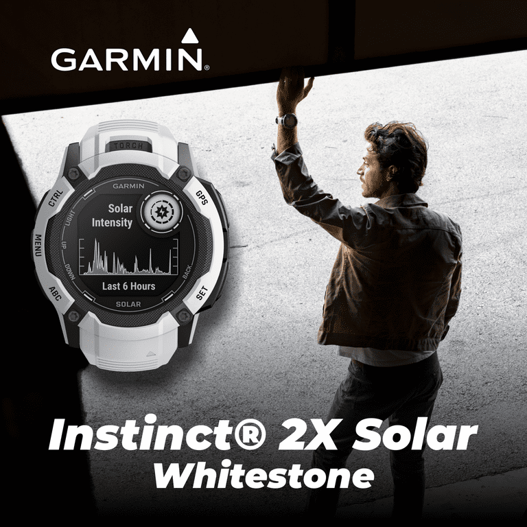 Garmin Instinct 2X Solar Rugged GPS Smartwatch, Whitestone with Power Glass  Lens, LED Flashlight