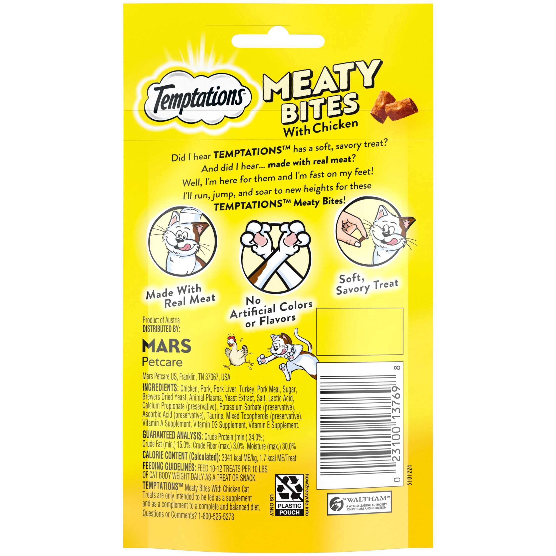 Temptations Chicken Flavor Soft Treat & Complement for Cat, 1.5 oz (7 Count)
