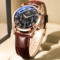 thumbnail image 3 of OLEVS Mens Watches Luxury Chronograph Moon Phase Waterproof Luminous Brown Leather Strap Date Rose Gold Classic Watch for Men, 3 of 13