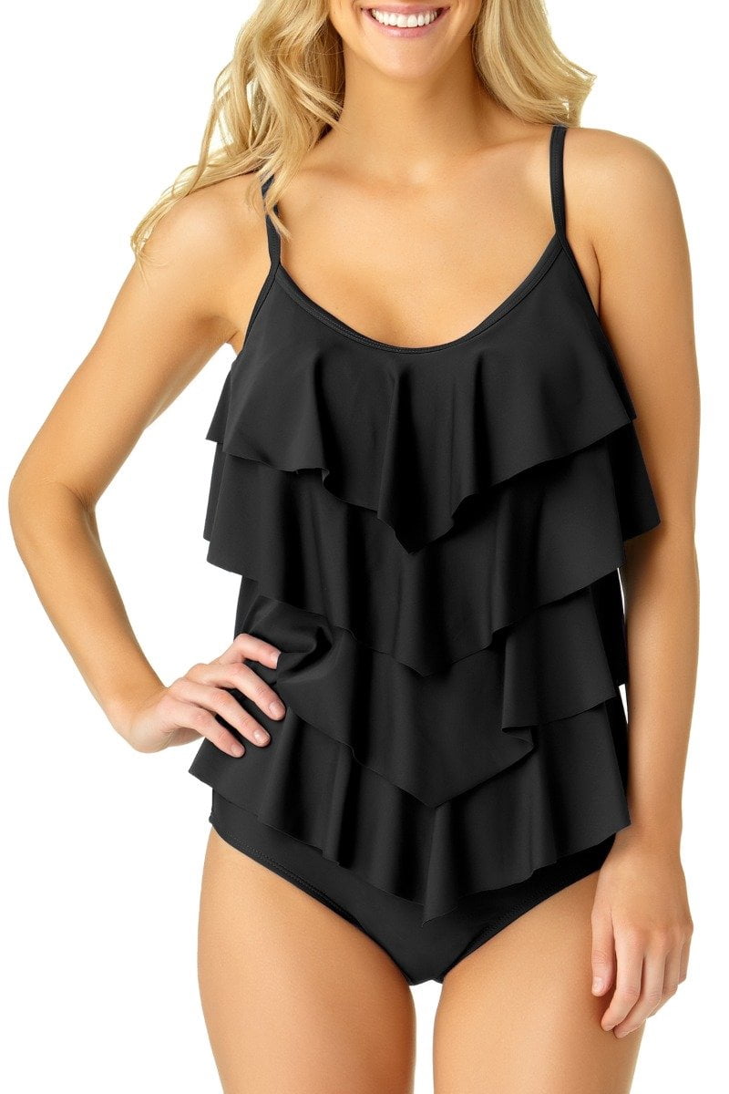 White Ruffle Tankini Catalina Women's Ruffle Tankini Top - Walmart.com
