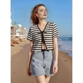thumbnail image 5 of Women'S Stripe Tie Front Short Sleeve Crop Cardigan Shrug Sweater Top  S, 5 of 6