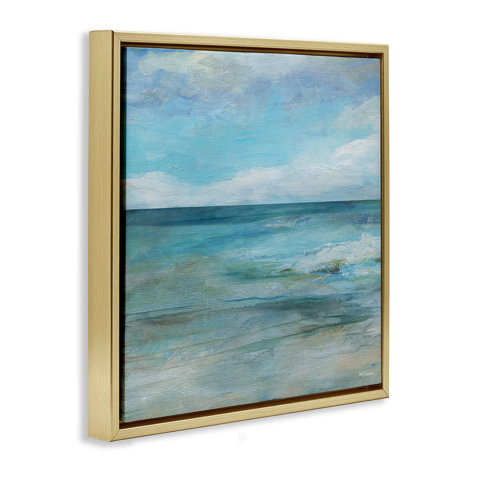 Stupell Industries Aqua Ocean Horizon Abstract Gold Framed Floater Canvas Wall Art, design by Carol Robinson