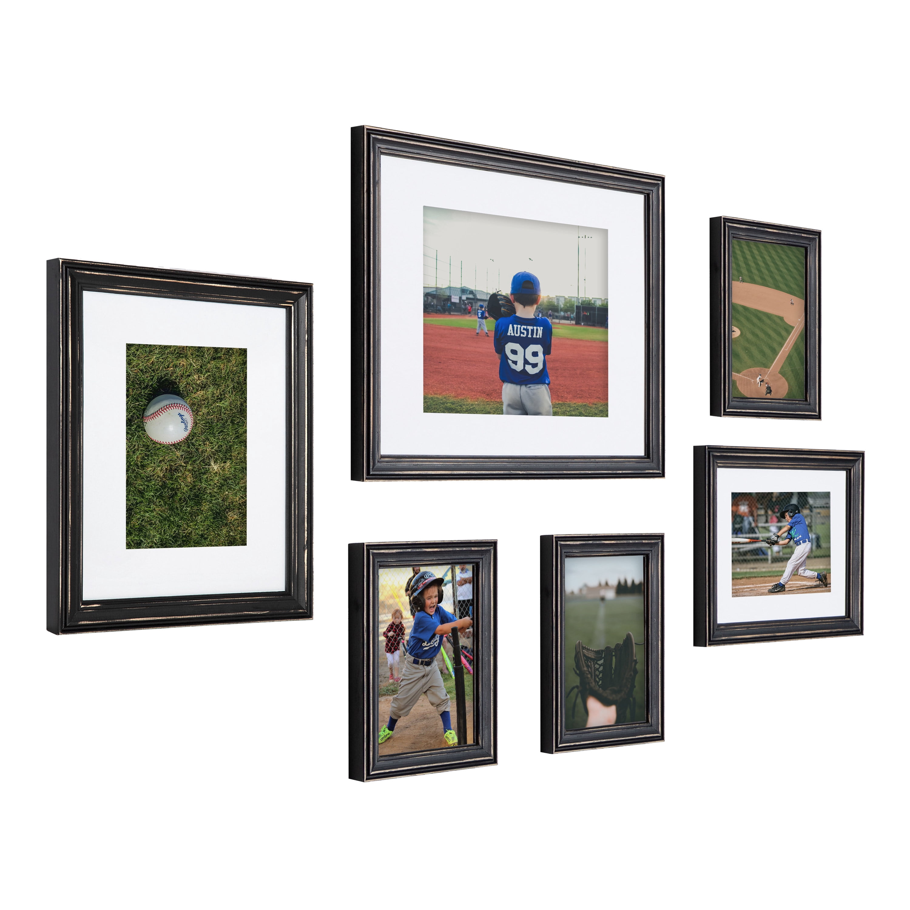 Kate and Laurel Bordeaux Casual Gallery Frame Wall Kit, Set of 6, Distressed Black, Chic Photo Frames for Wall